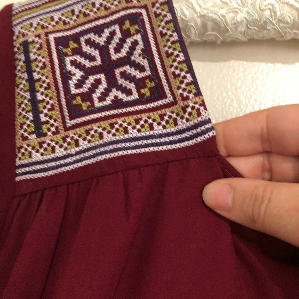 🔴Beautiful Burgundy Square Neck Long sleeve Mini Dress embroider shoulder sizeS - Picture 4 of 14